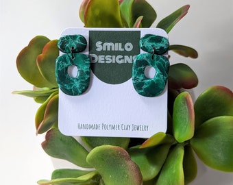 Clay Earrings - Emerald Green - Small Organic Donut Dangle - Modern - Boho Shape - Titanium Posts - Lightweight - Hypoallergenic