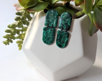 Clay Earrings - Emerald Green - Double Arch Earrings - Modern - Minimalist Dangle - Titanium Posts - Lightweight - Hypoallergenic