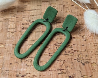 Clay Earrings - Clover Green Oblong Donut Dangle- Modern - Titanium Posts - Lightweight -Hypoallergenic