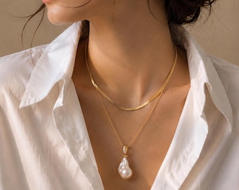 Layered Barock Perlenkette - Fischgrät Schlangenkette Romantische Statement Schmuck Geschenk