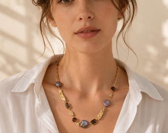 Barock Perle Rauchkristall Gold, Statement Halskette, Handwerker Schmuck, Süsswasser Perlen Münze