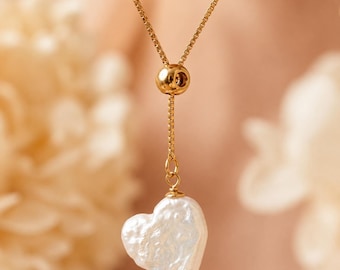 Collar barroco de perlas personalizado, estilo lariat ajustable con colgante en forma de Y, regalo de joyería personalizado