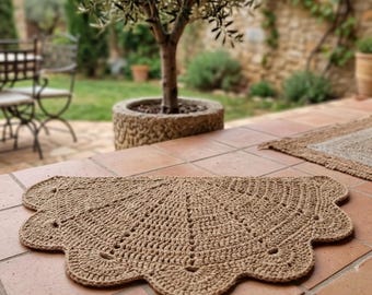 Geflochtene Jute-Halbmond-Türmatte: Bogenkanten, Boho-Accessoire-Akzentteppich