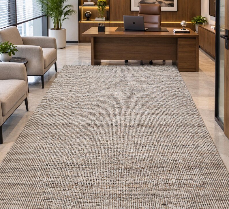 Handwoven Jute Wool Rug, 100% newzealand wool‚ Natural Boho Dhurrie Rug, Rustic Farmhouse Area Rug, Handmade Carpet, Neutral Wool Jute Rug image 14