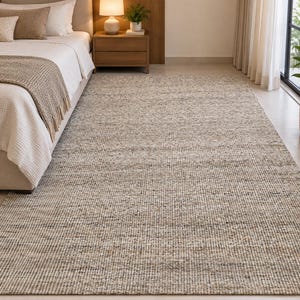 Handwoven Jute Wool Rug, 100% newzealand wool‚ Natural Boho Dhurrie Rug, Rustic Farmhouse Area Rug, Handmade Carpet, Neutral Wool Jute Rug image 5