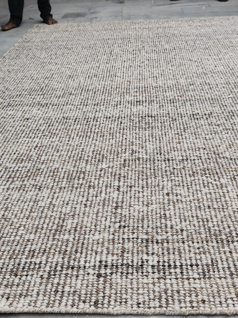 Handwoven Jute Wool Rug, 100% newzealand wool‚ Natural Boho Dhurrie Rug, Rustic Farmhouse Area Rug, Handmade Carpet, Neutral Wool Jute Rug image 9