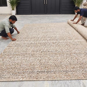 Handwoven Jute Wool Rug, 100% newzealand wool‚ Natural Boho Dhurrie Rug, Rustic Farmhouse Area Rug, Handmade Carpet, Neutral Wool Jute Rug image 3