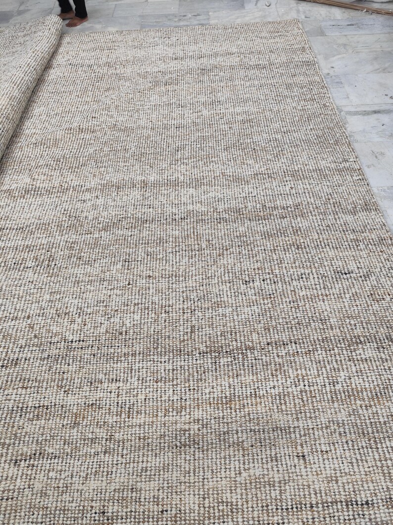 Handwoven Jute Wool Rug, 100% newzealand wool‚ Natural Boho Dhurrie Rug, Rustic Farmhouse Area Rug, Handmade Carpet, Neutral Wool Jute Rug image 20