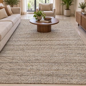 Handwoven Jute Wool Rug, 100% newzealand wool‚ Natural Boho Dhurrie Rug, Rustic Farmhouse Area Rug, Handmade Carpet, Neutral Wool Jute Rug image 15