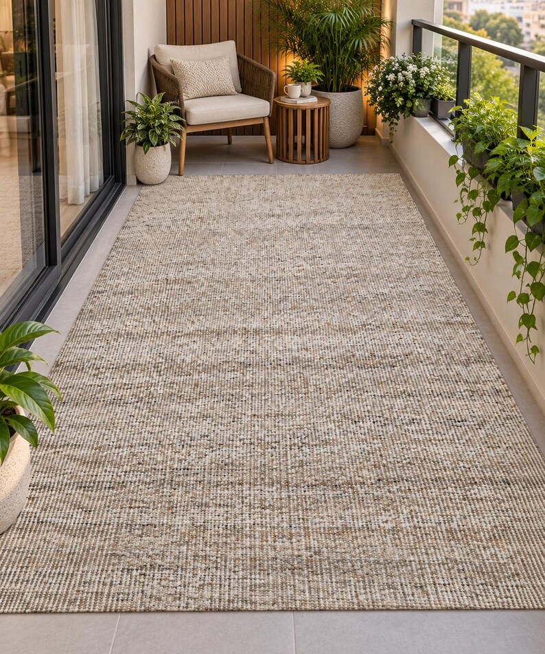 Handwoven Jute Wool Rug, 100% newzealand wool‚ Natural Boho Dhurrie Rug, Rustic Farmhouse Area Rug, Handmade Carpet, Neutral Wool Jute Rug image 16