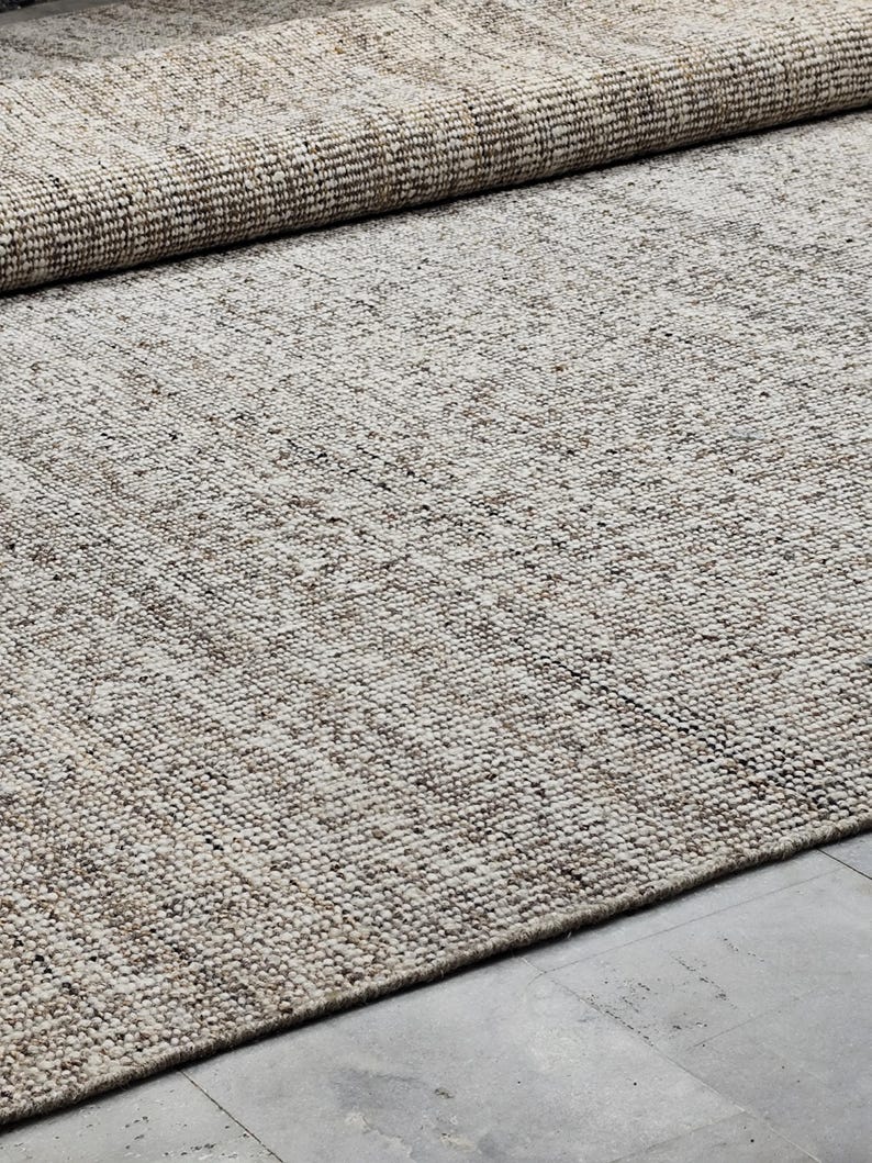 Handwoven Jute Wool Rug, 100% newzealand wool‚ Natural Boho Dhurrie Rug, Rustic Farmhouse Area Rug, Handmade Carpet, Neutral Wool Jute Rug image 19