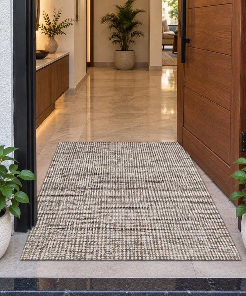 Handwoven Jute Wool Rug, 100% newzealand wool‚ Natural Boho Dhurrie Rug, Rustic Farmhouse Area Rug, Handmade Carpet, Neutral Wool Jute Rug image 10