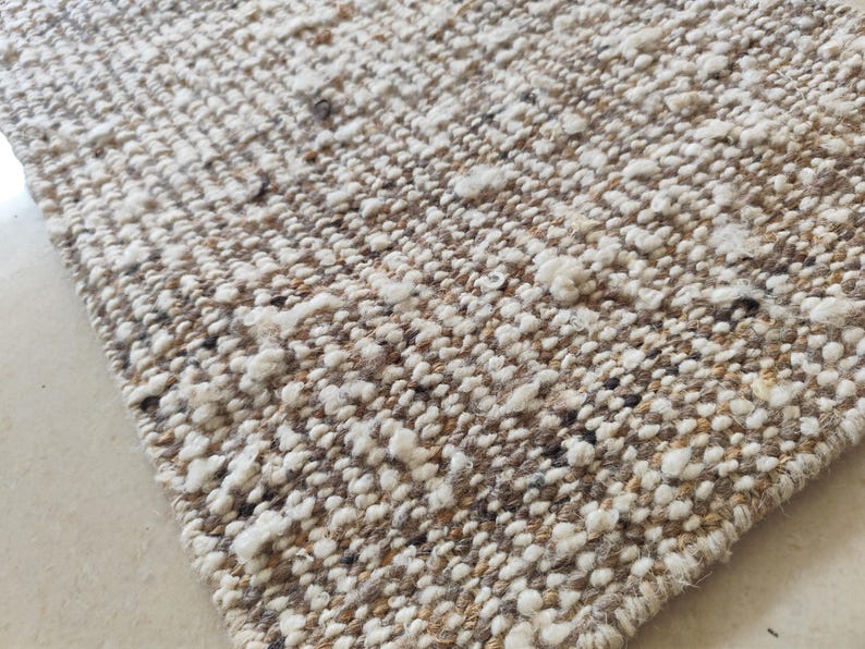 Handwoven Jute Wool Rug, 100% newzealand wool‚ Natural Boho Dhurrie Rug, Rustic Farmhouse Area Rug, Handmade Carpet, Neutral Wool Jute Rug image 1