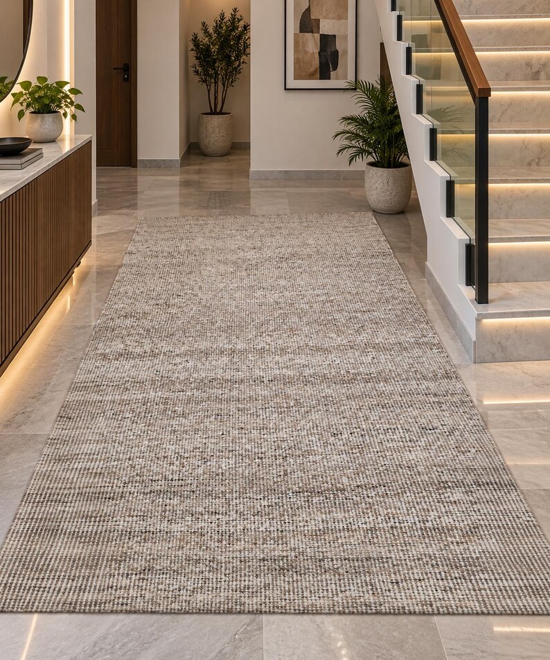 Handwoven Jute Wool Rug, 100% newzealand wool‚ Natural Boho Dhurrie Rug, Rustic Farmhouse Area Rug, Handmade Carpet, Neutral Wool Jute Rug image 6