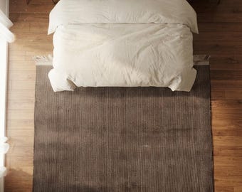 Handwoven Wool Dhurrie Rug, Brown Ivory Stripes, Flat Area Carpet
