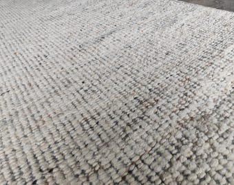 Handmade Jute Wool Dhurrie Rug, Neutral Grey Ivory Area Rug, Textured Rustic Carpet, Natural Fiber Rug, Boho Farmhouse Home Decor