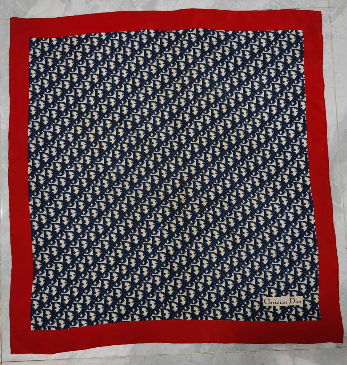 Christian Dior Silk Scarf 75x75 Cm Red & Navy Monogram Square