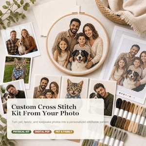 Custom Cross Stitch Kit from Photo, Personalized Counted Cross Stitch, Physical DIY Embroidery Kit, Pet Portrait Gift