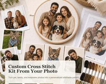 Custom Cross Stitch Kit from Photo, Personalized Counted Cross Stitch, Physical DIY Embroidery Kit, Pet Portrait Gift