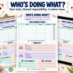 Family Task Planner Printable, Shared Household Responsibilities Chart, A4 Pastel Weekly Checklist
