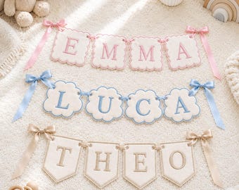 ITH Namnbanderollapplikation Broderidesign, Baby Bunting Vimpelmonogram Maskinbroderifil, Födelsedagsfestdekor PES DST