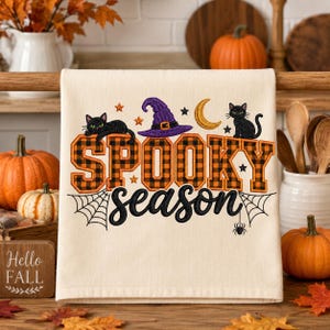 Diseño de bordado de aplique universitario de temporada espeluznante, archivo de bordado a máquina de sombrero de bruja de gato negro de Halloween, Collegiate Spooky PES DST JEF VP3