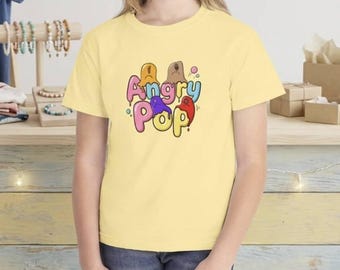 Angry Pop-Zeichentrickfiguren T-Shirt | Jugend T-Shirt, bunt sprudelnder Schriftzug