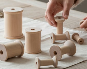 Wood Spools Thread Ribbon Yarn Crafts DIY Sewing Supplies Twine Ribbon Holders Wooden Spools Sewing Craft Classroom Projects Curtain Ends
