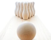 10- Natural Wooden Bowling Pins and 2 quot Ball, Wooden Toys Bowling, Table Top Bowling, Pretend Play, Bowling Game, Kids Bowling, Bowling Party