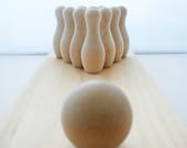 10- Unfinished Wooden Bowling Pins and 2 quot Ball, Wooden Toys Bowling, Table Top Bowling, Pretend Play, Bowling Game, Kids Bowling, Toy