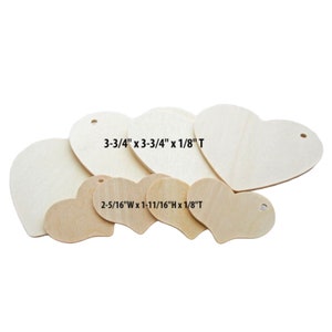 QTY 25 Wood Heart Tags, Choose 3-3/4 or 2-5/16 Sized Wood Heart Wedding Favor Tags, Wood Heart Gift Tags, Valentine Tags, Wood Shapes image 2