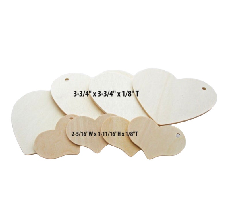 QTY 25 Wood Heart Tags, Choose 3-3/4 or 2-5/16 Sized Wood Heart Wedding Favor Tags, Wood Heart Gift Tags, Valentine Tags, Wood Shapes image 2