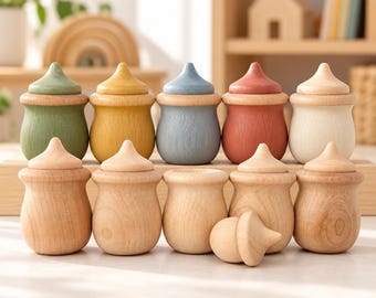 Wooden Acorn Toy Learning Kids Sorting Game Activity Sensory Bin Nature Table Waldorf Educational Toys Matching Color Recognition Ages 3+