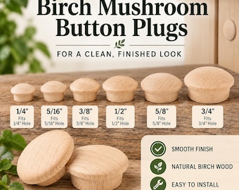 Mushroom Button Plugs Screw Hole Furniture Plug Cover Wood Hole Filler Cabinet Hardware Birch Button Plugs Wood Hole Coverings
