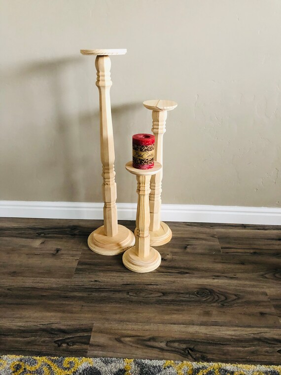 3 Tall Wood Pillar Candlestick Holders Wedding Decor Tall Candlestick Holders Rustic Wedding Candlesticks Pillar Candle Holder Sets
