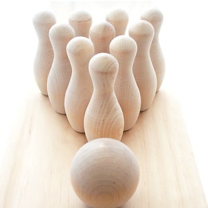 QTY 1- 3.75&quot; Tall Bowling Game Set with Ball, Kids Activities, Pretend Play, Game for Kids, Kids Bowling Game, Wood Bowling, Birthday Gift