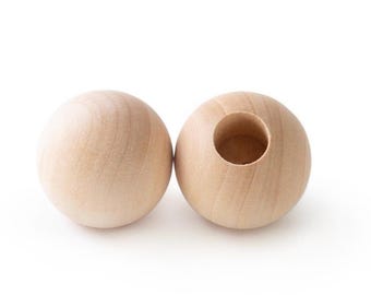 Juego de 10 bolas de madera para remate de barra de cortina, decoración, extremo de asta de bandera, suministros para manualidades, proyectos de bricolaje, bolas de madera con agujero de media pulgada