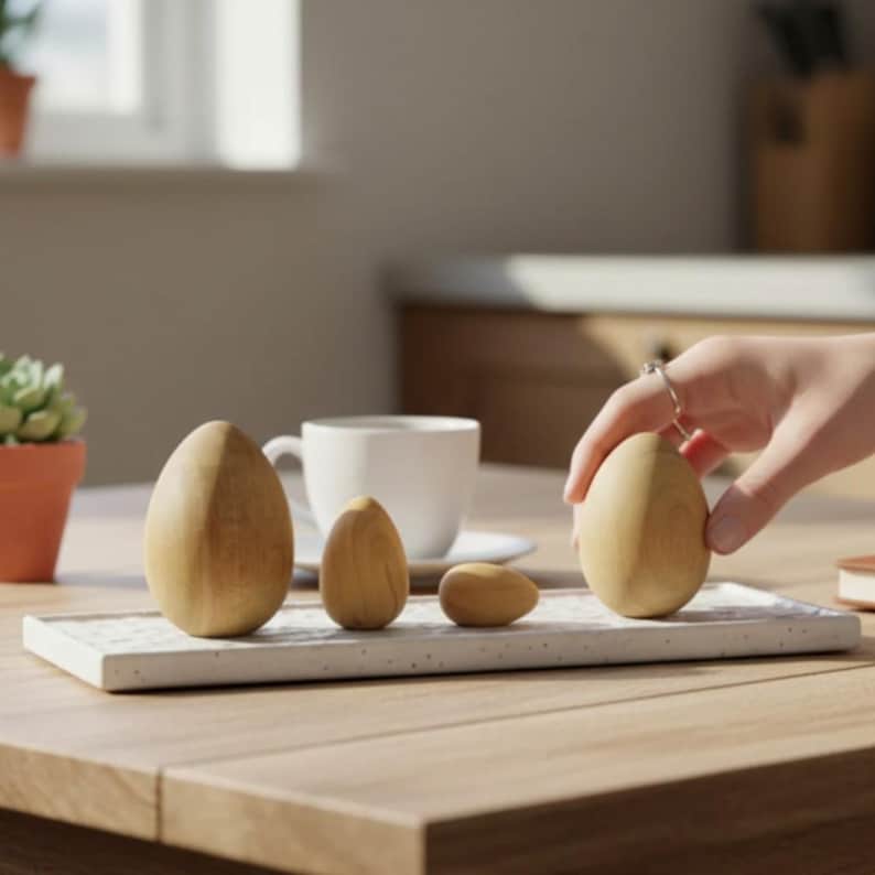 Wooden Easter Egg Painting Kit Children Craft Project Creative Activity Holiday Decoration Natural Wood Material Durable Design Flat Bottom Style Maple Construction Quality Paintable Surface Easter Basket Filler Educational Toy Sensory Play