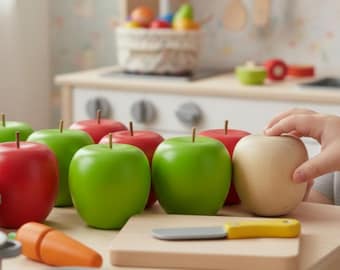 Wooden Apple Decor Teacher Gift Idea Present Appreciation Token Classroom Decoration Kitchen Play Food Toy Educational Tool Wedding Decor