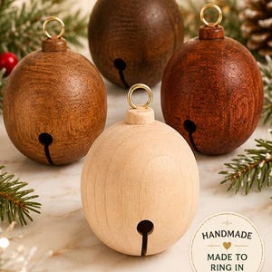 Wooden Jingle Bell Christmas Ornament Paint Yourself Diy Craft Stocking Stuffer Waldorf Gift Baby First Keepsake Holiday Tree Decoration