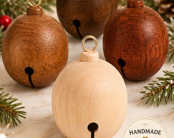 Wooden Jingle Bell Christmas Ornament Paint Yourself Diy Craft Stocking Stuffer Waldorf Gift Baby First Keepsake Holiday Tree Decoration