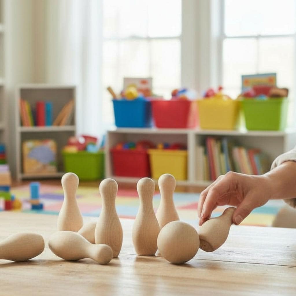 ミニチュア ボーリングセット 木製玩具 テーブルトップゲーム 天然木