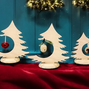 Handmade Wood Christmas Tree Stand Wooden Tree Cutout Ornament Holder Display Christmas Decor Rustic Holiday Home Decoration
