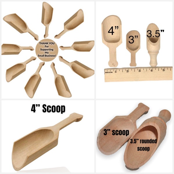 QTY 1- Wooden Scoops, Sensory Scoop, Candy Scoop, Bath Salt Scoop, Wedding Shower Favor, Wooden Utensils, Mini Wood Scoop, Pretend Play