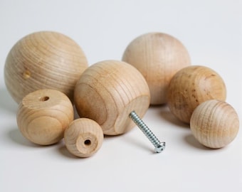 Wood Knob Unfinished Sphere Blank Doll Head Piece Craft Supply Wooden Drawer Cabinet Hardware Dresser Handle Round Furniture Ball Pull