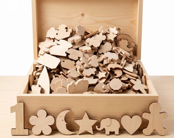 Wood Craft Supply Box DIY Project 1st Quality Wood Shape Craft Supply Box Assortment  Material Bundle Kids Activity Classroom Teacher Craft