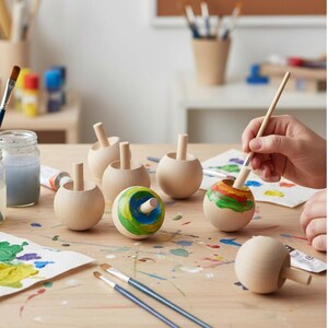 Handcrafted Wooden Top Spinning Toy Traditional Design Classic Play Item Montessori Education Tool Sensory Development Toy Maple Wood Construction Natural Finish Smooth Surface Birthday Gift Option Stocking Stuffer Idea Party Favor Choice