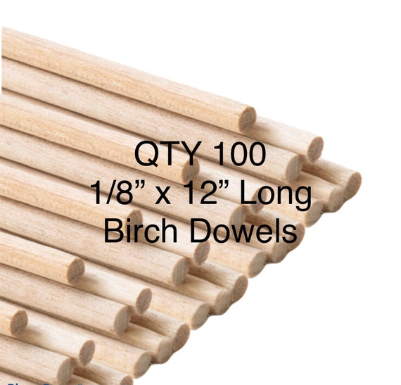 QTY 100 1/8 X 12 Long Wood Dowels Made of Birch, Cake Insert, Jewelry  Making, Mustache Holder Prop, Flag Pole, Crafting Ideas, Dowels 