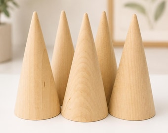 Wooden Craft Cone Shaped Decoration Waldorf Tree Wooden Toy Kids Craft Project Supply Natural Material Maple Wood Unfinished Cone Jewelry