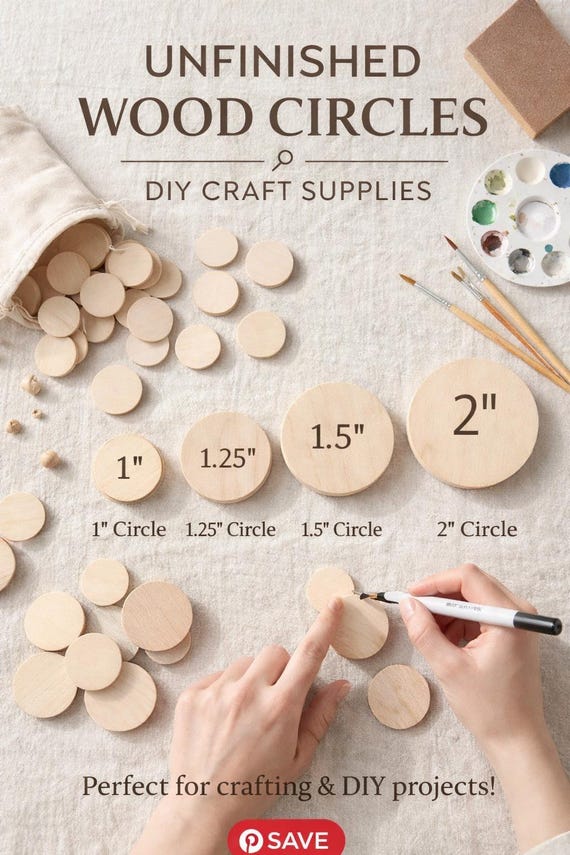 Wood Circle Blank Craft Supply Round Wood Disc Set Natural Wooden Coin Game Piece Craft Project Magnet Making Pendant Jewelry Set of 25